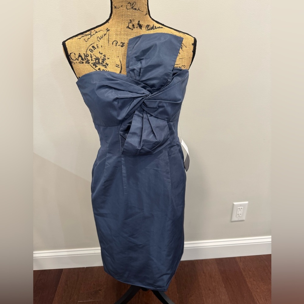 NWT J.Crew Bow Monde Strapless Dress in Navy Silk Taffeta Size 4 $250